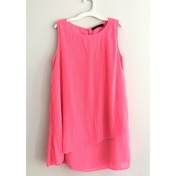 Ark & Co Mini Dress Size M Pink Pleated Crewneck Swing Sleeveless Aline - Picture 5 of 11